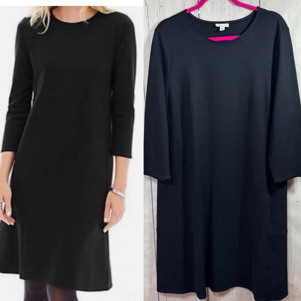 J.Jill Black Ponte Knit Shift Dress XL Minimalist Office Chic Classic Clean Girl